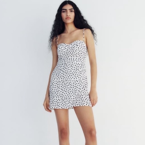 Zara Mini Dress, White with Black dots small - Picture 1 of 7